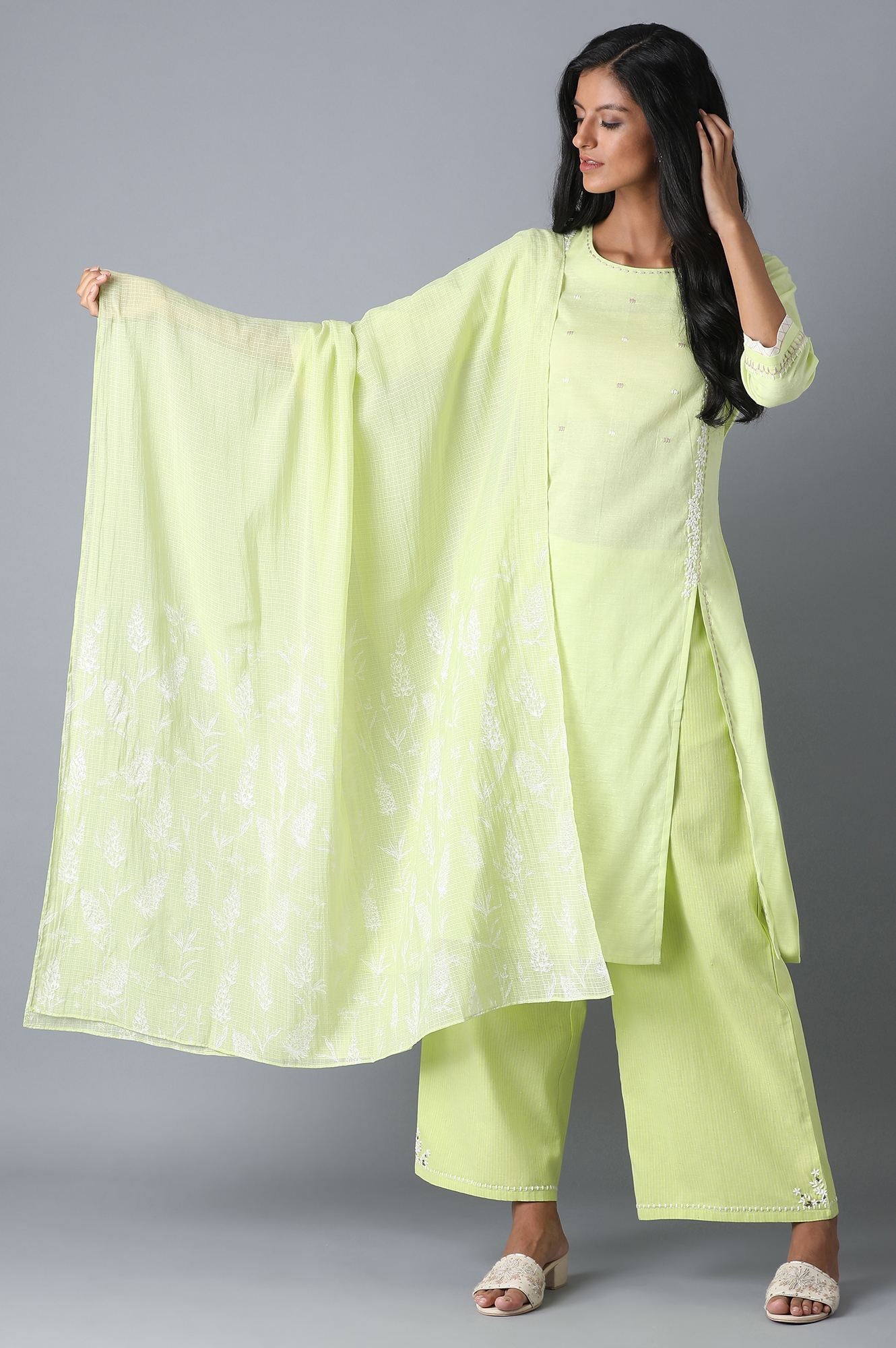 Lime Kota Checks Printed Drape