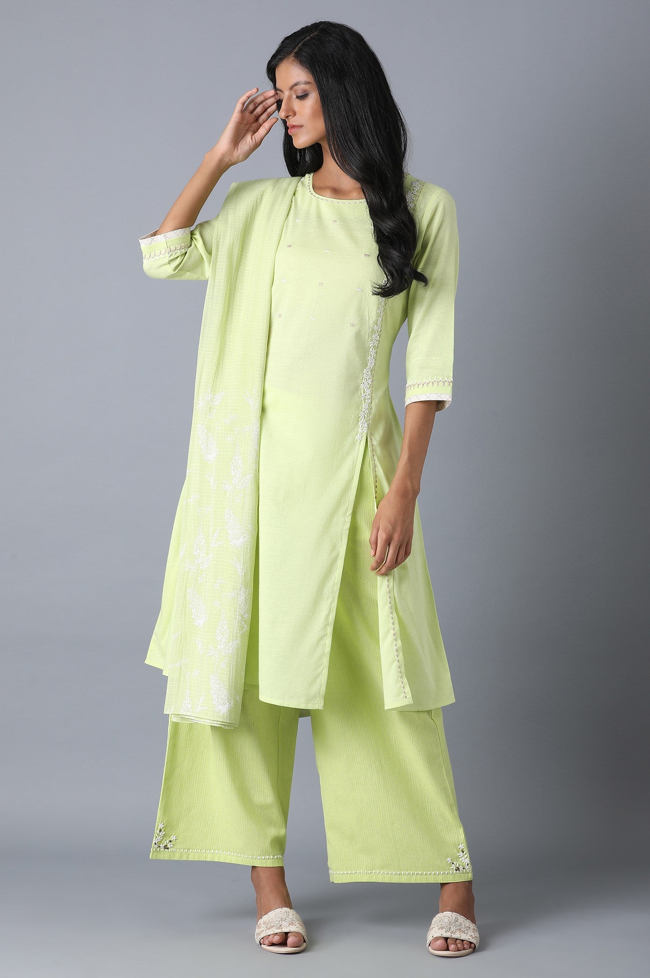 Lime Kota Checks Printed Drape