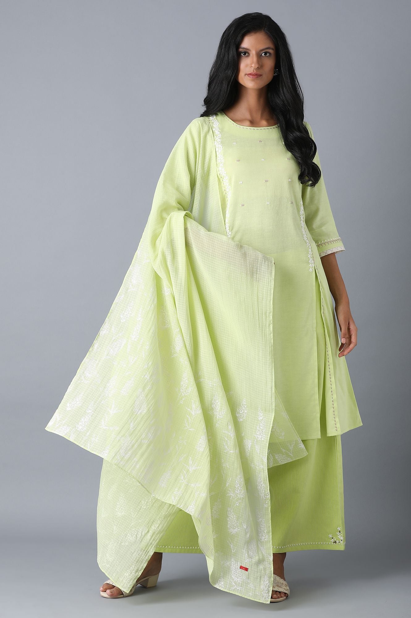 Lime Kota Checks Printed Drape