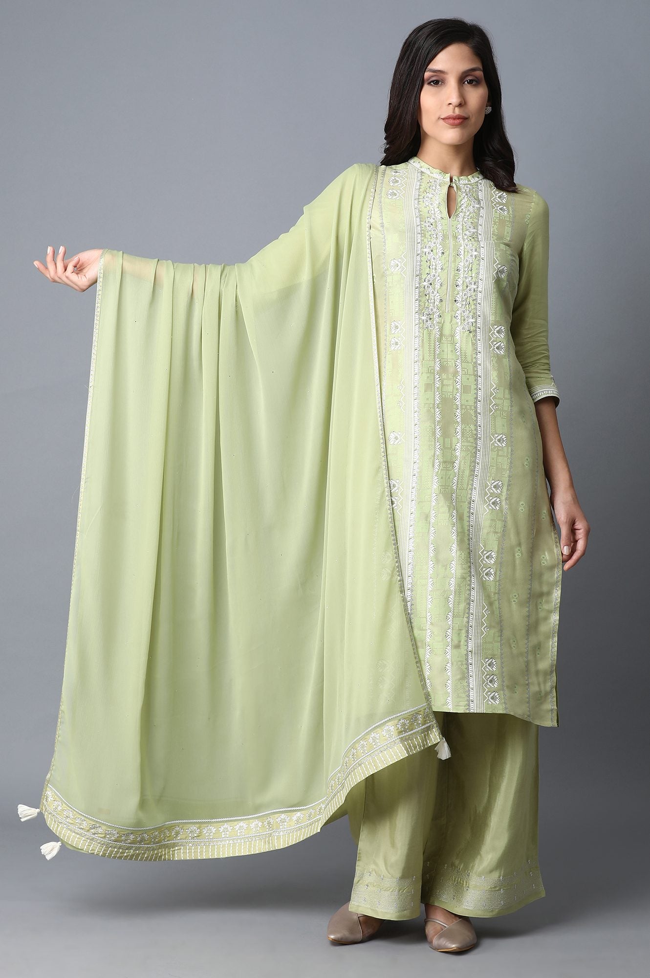 Mint Green Mukaish Drape