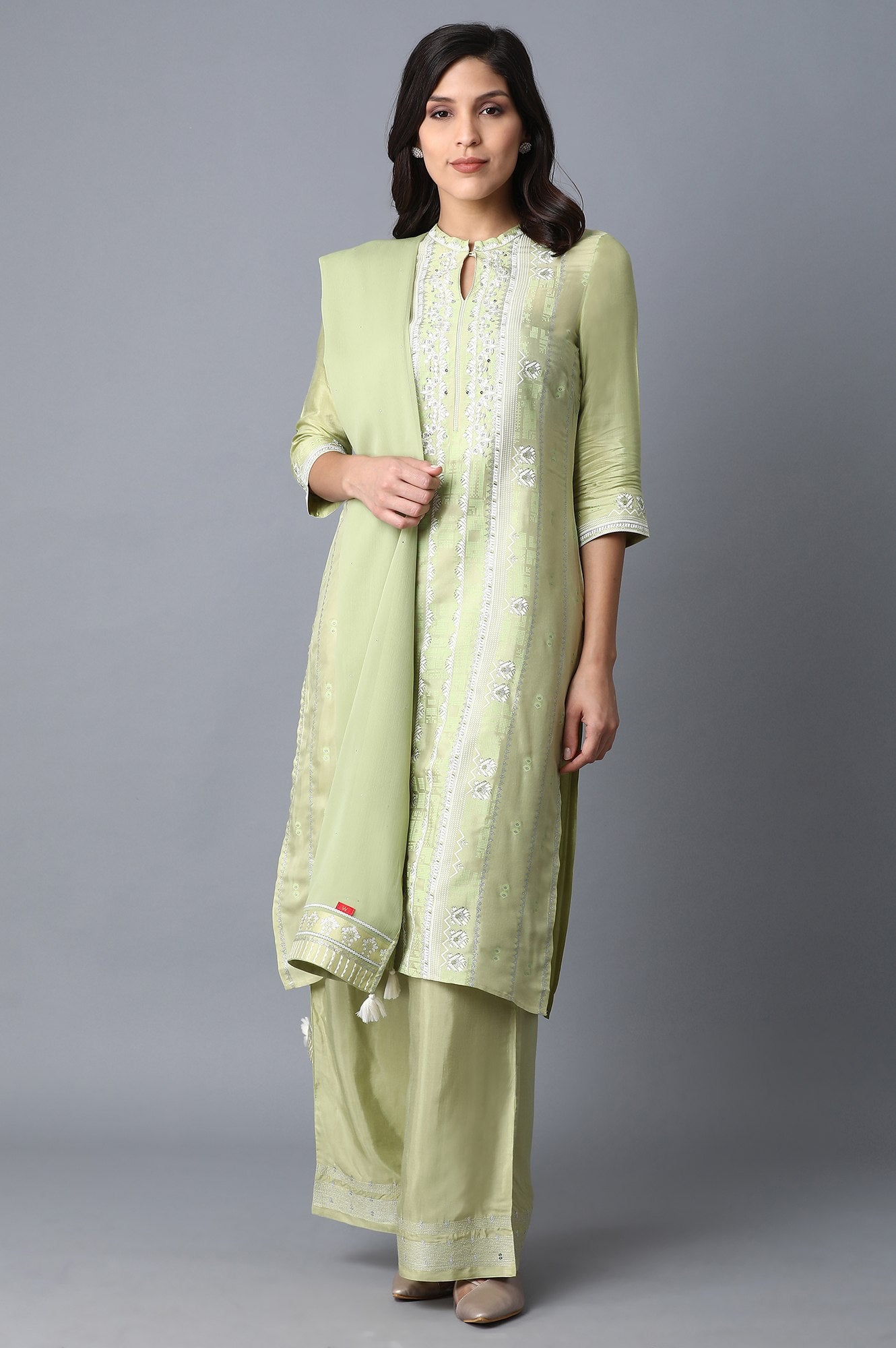 Mint Green Mukaish Drape