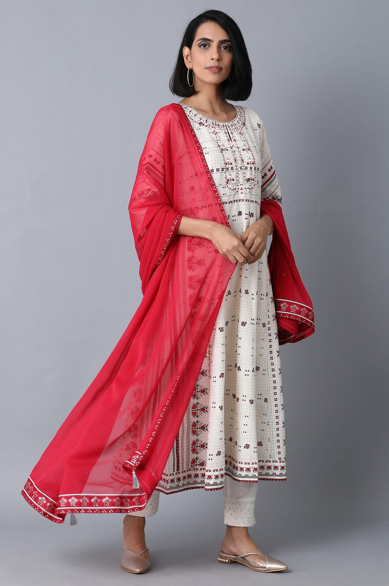 Red Chiffon Mukaish Drape