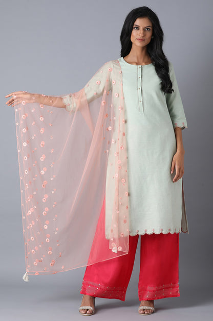 Peach Mesh Embroidered Drape