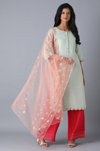 Peach Mesh Embroidered Drape