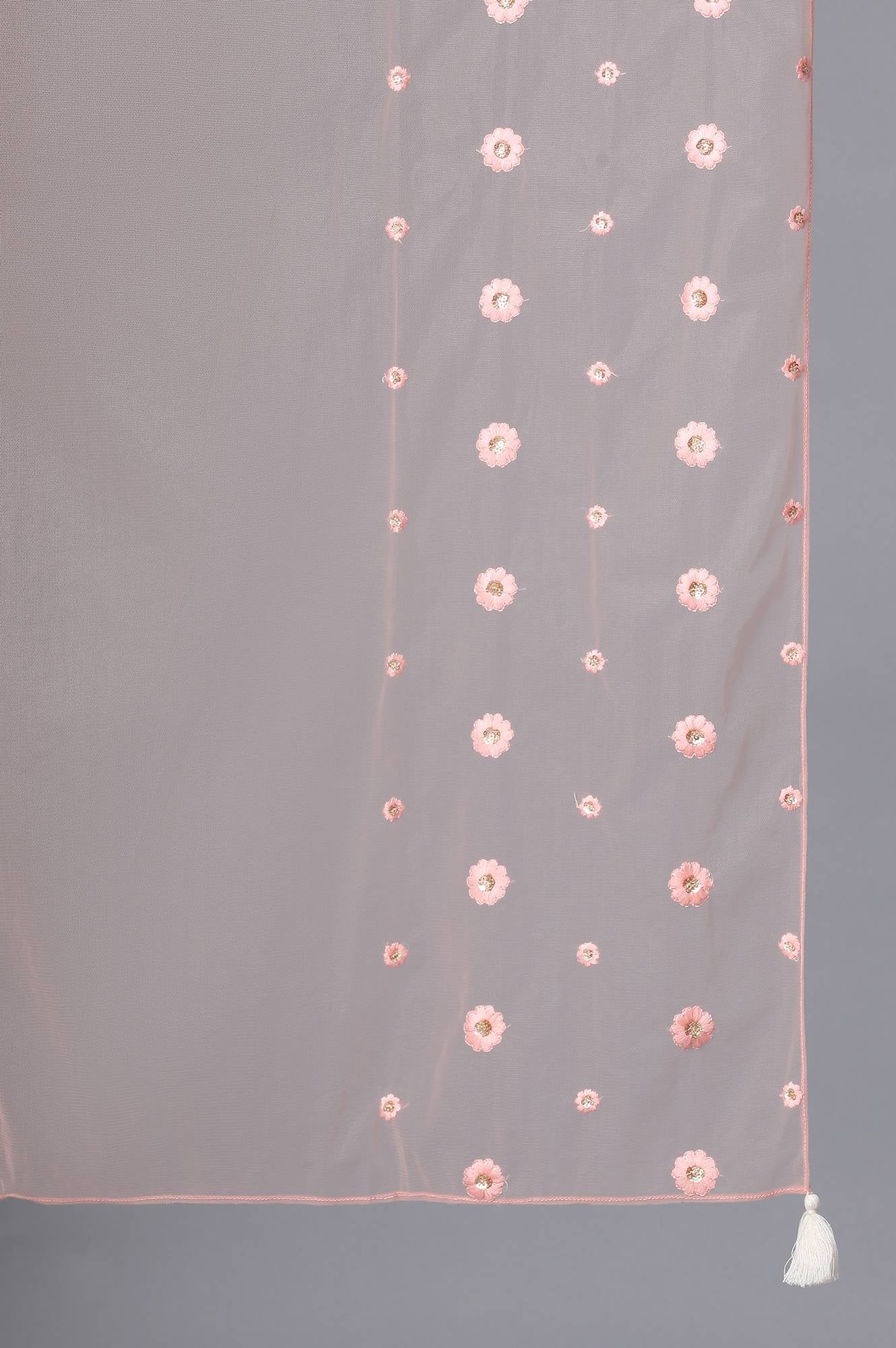 Peach Mesh Embroidered Drape