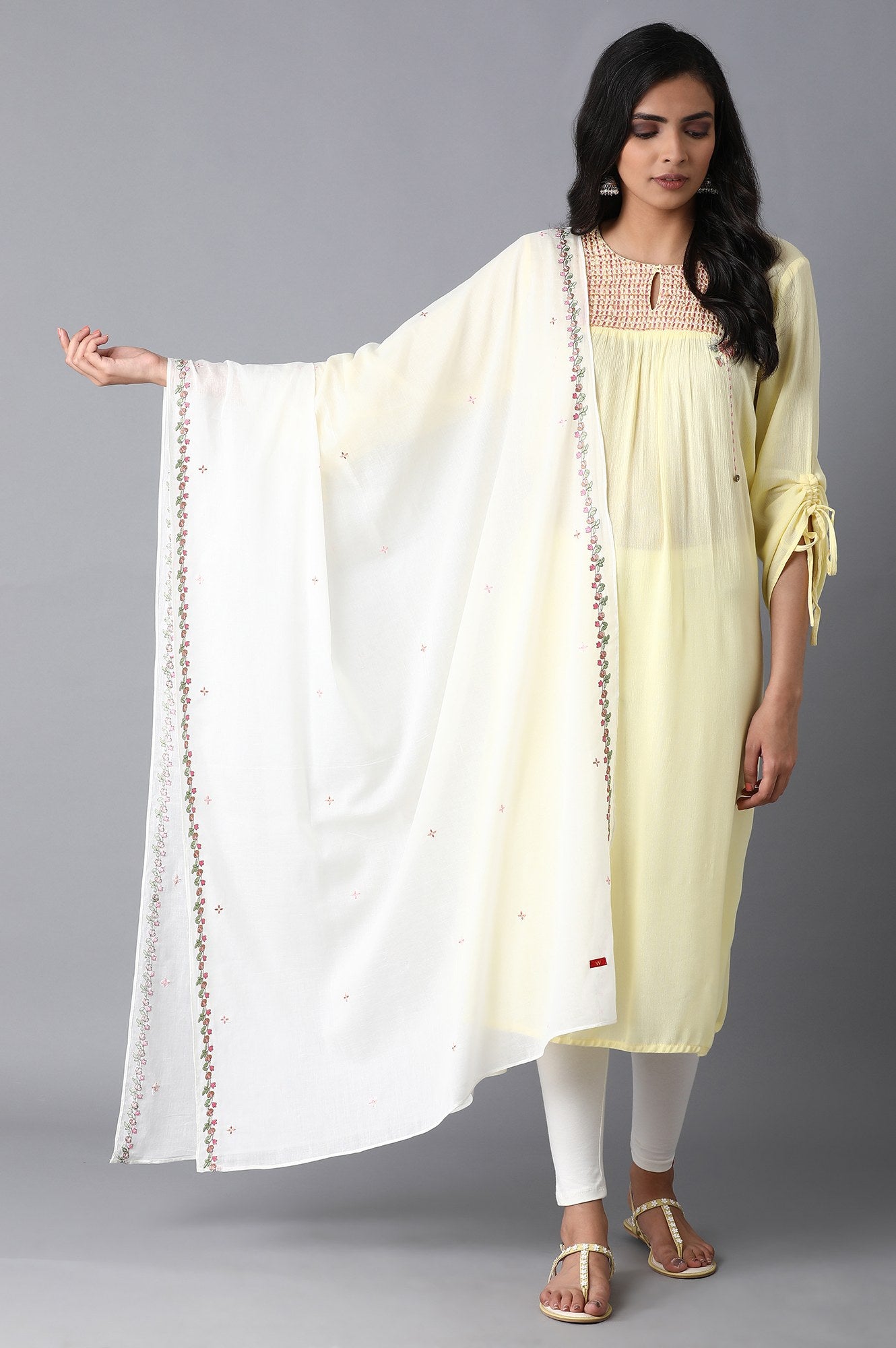 Ecru Multicoloured Embroidered Drape