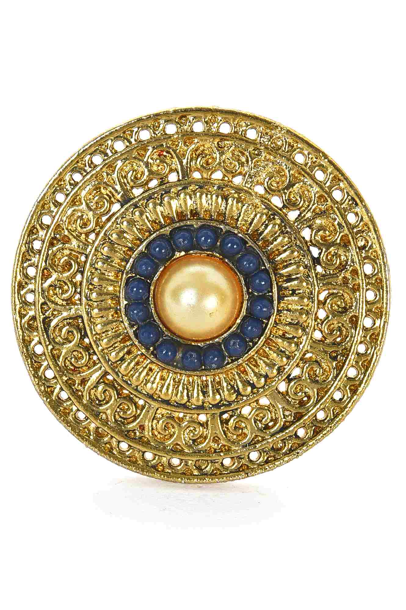 Yellow And Blue Stone Studded Adjustable Women Ring