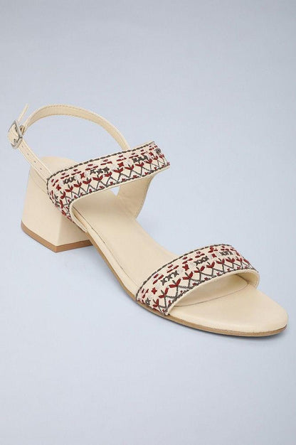 Ecru Embroidered Block Heels - wforwoman