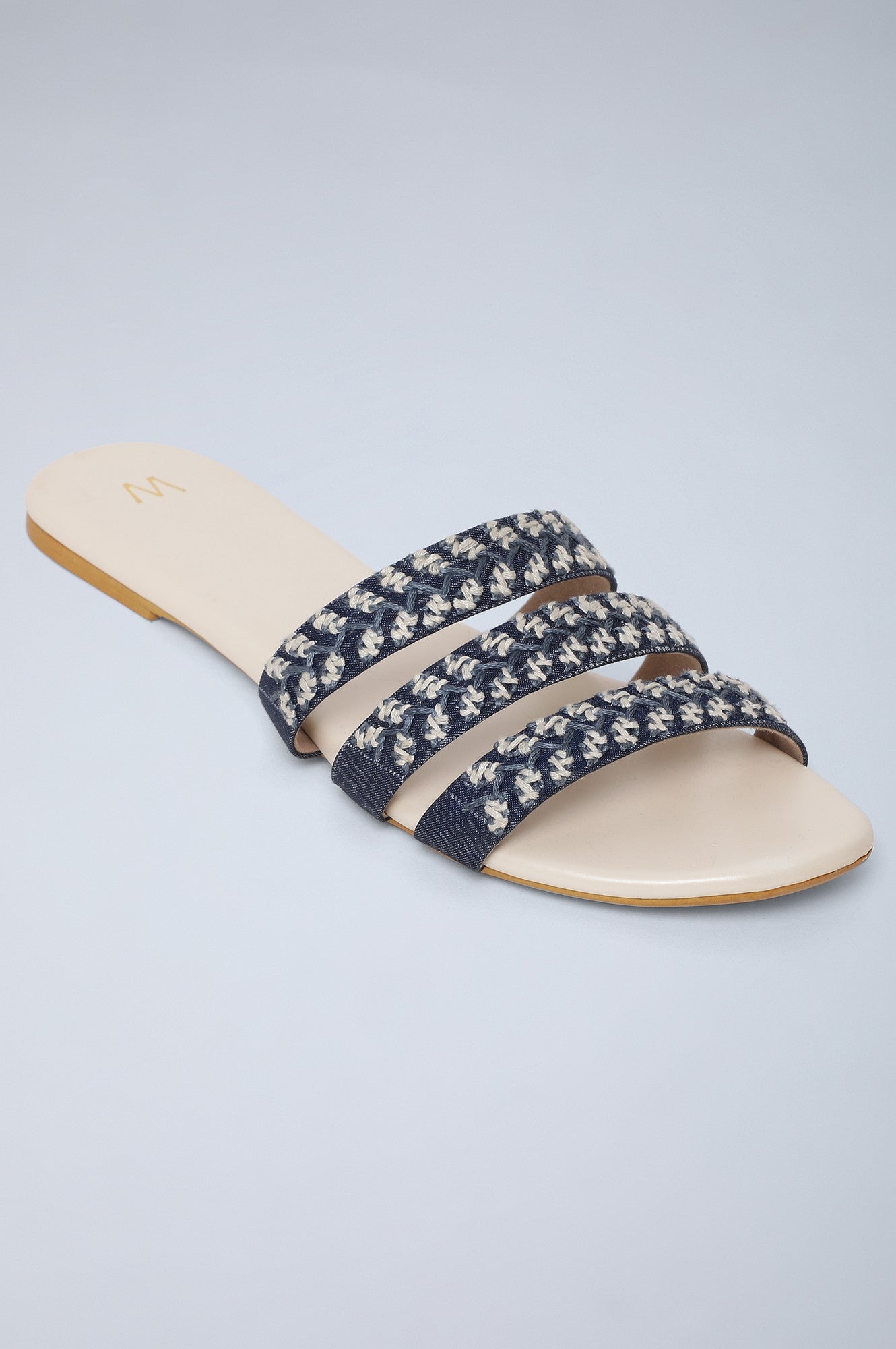 Chambray Blue Embroidered Flats