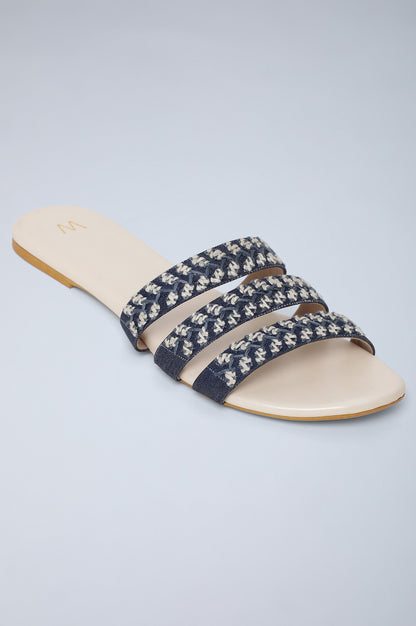 Chambray Blue Embroidered Flats