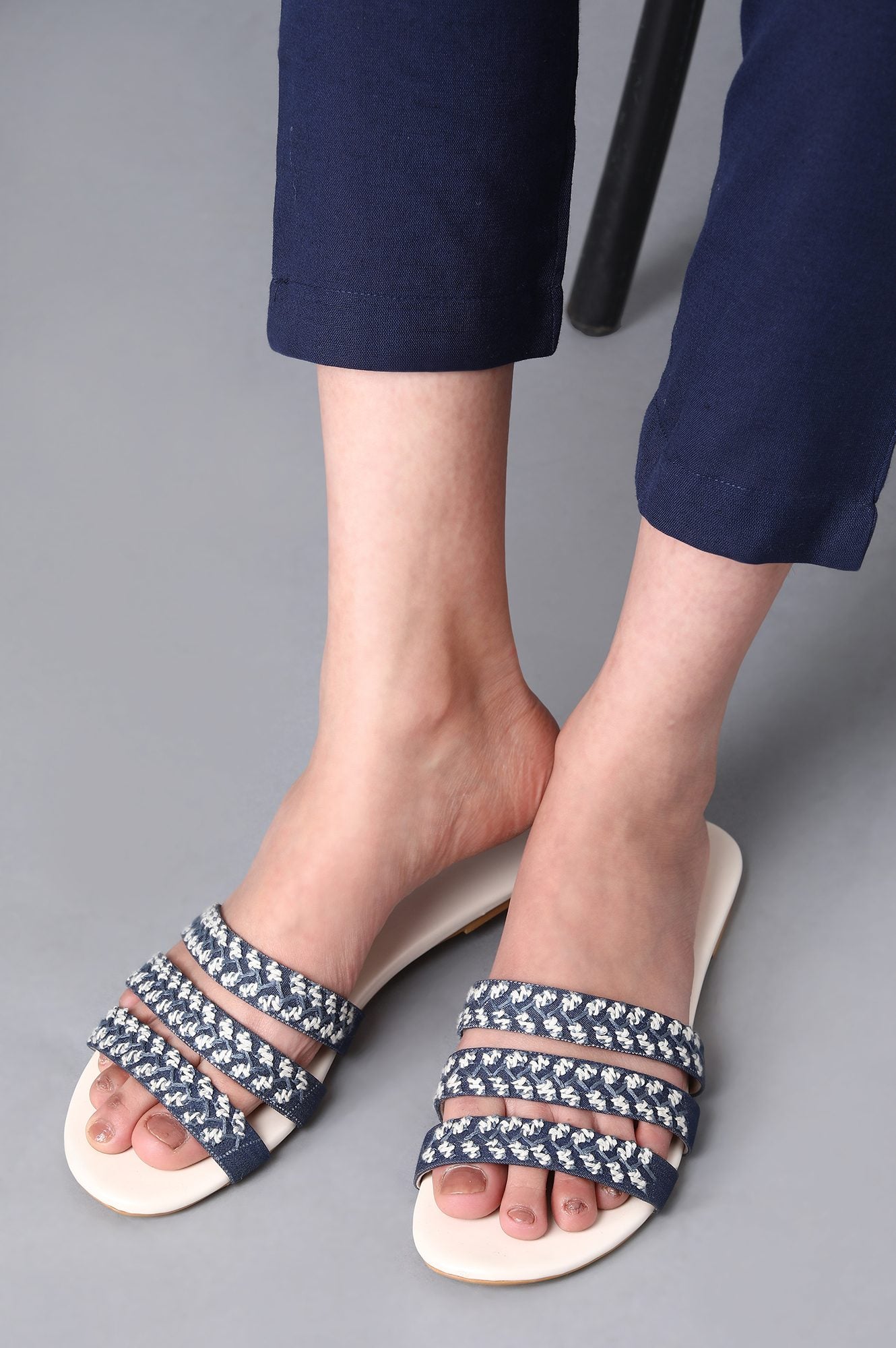 Chambray Blue Embroidered Flats