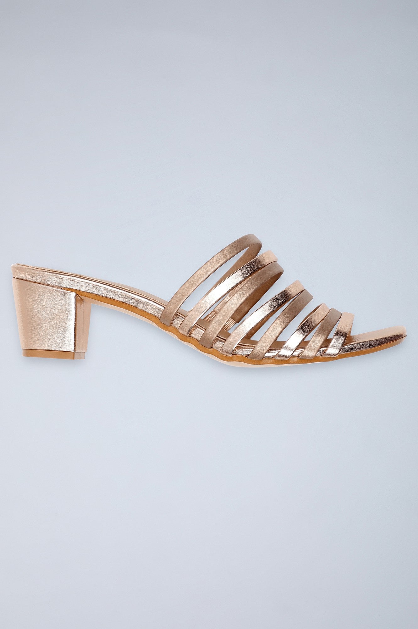 Gold &amp; Beige Solid Square Toed Block Heels