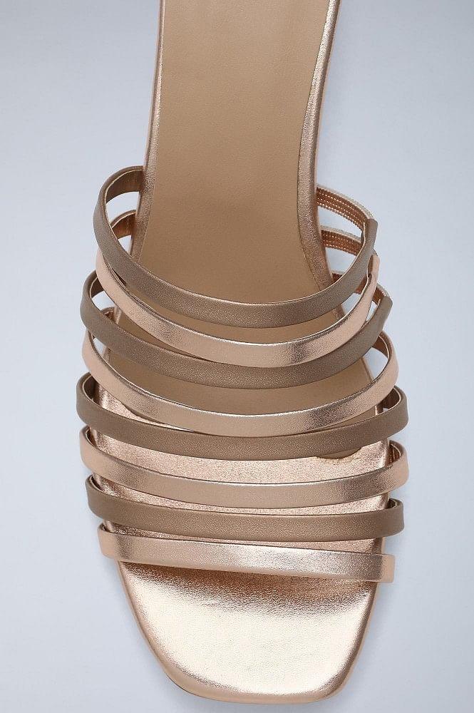 Gold &amp; Beige Solid Square Toed Block Heels - wforwoman