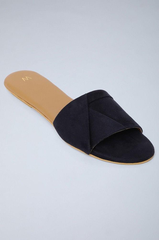 Navy Almond Toe Solid Flats - wforwoman