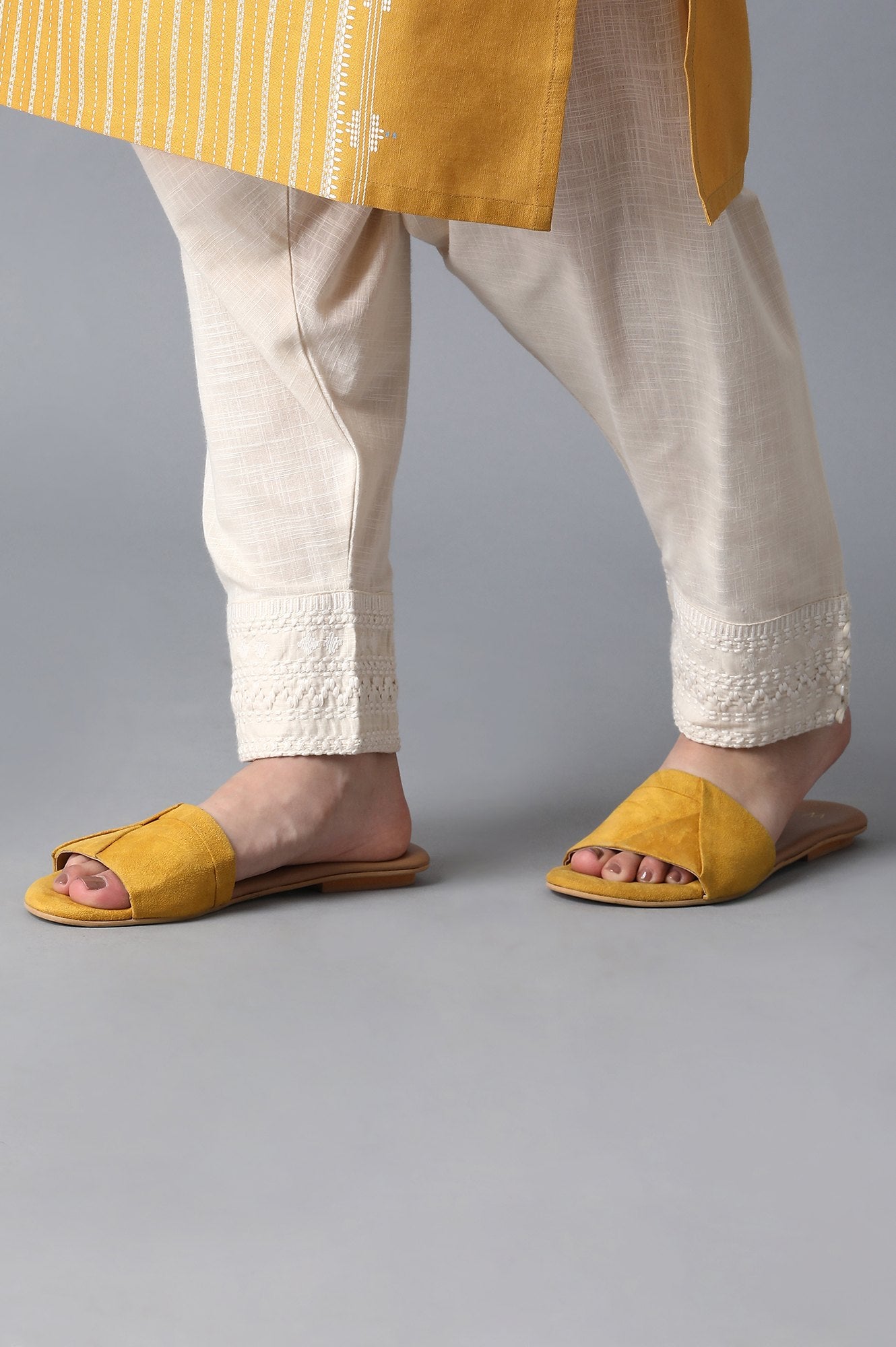 Mustard Almond Toe Solid Flats