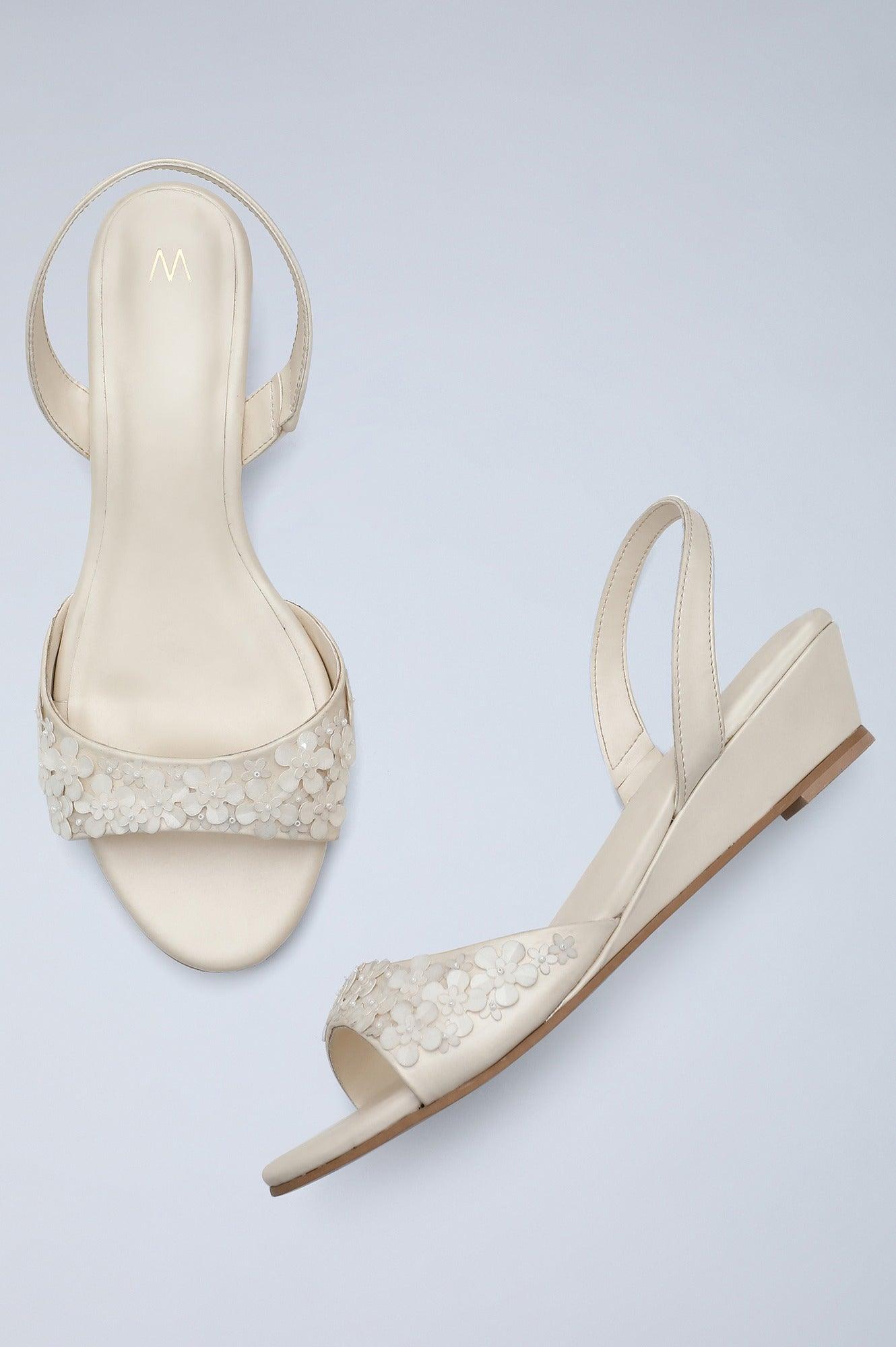 Off White Almond Toe Embellished Wedge - Wflora - wforwoman