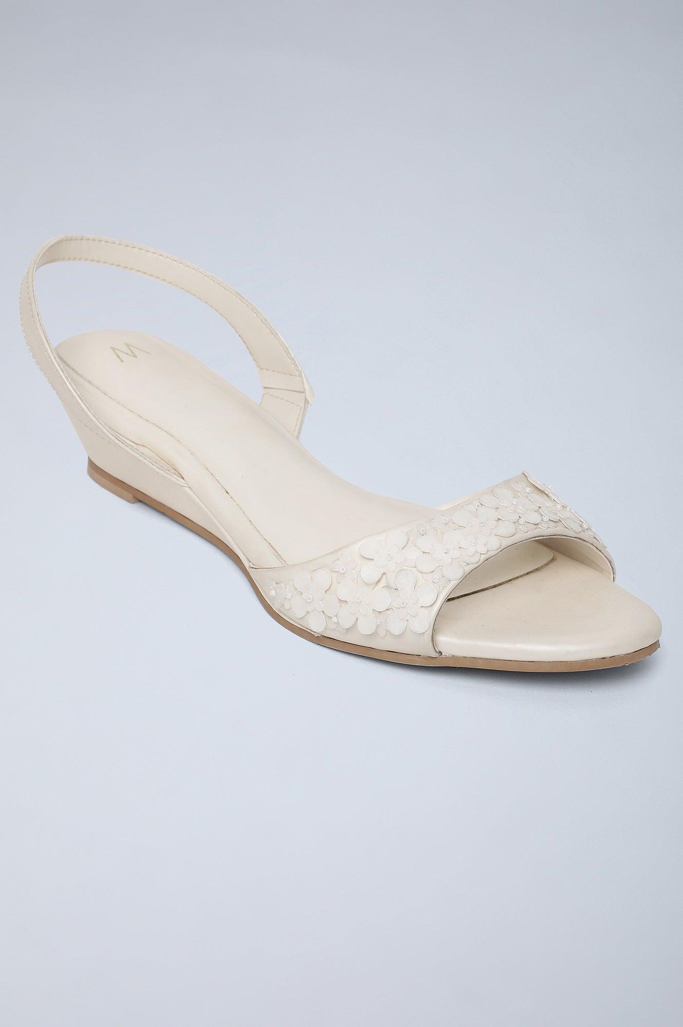 Off White Almond Toe Embellished Wedge - Wflora - wforwoman