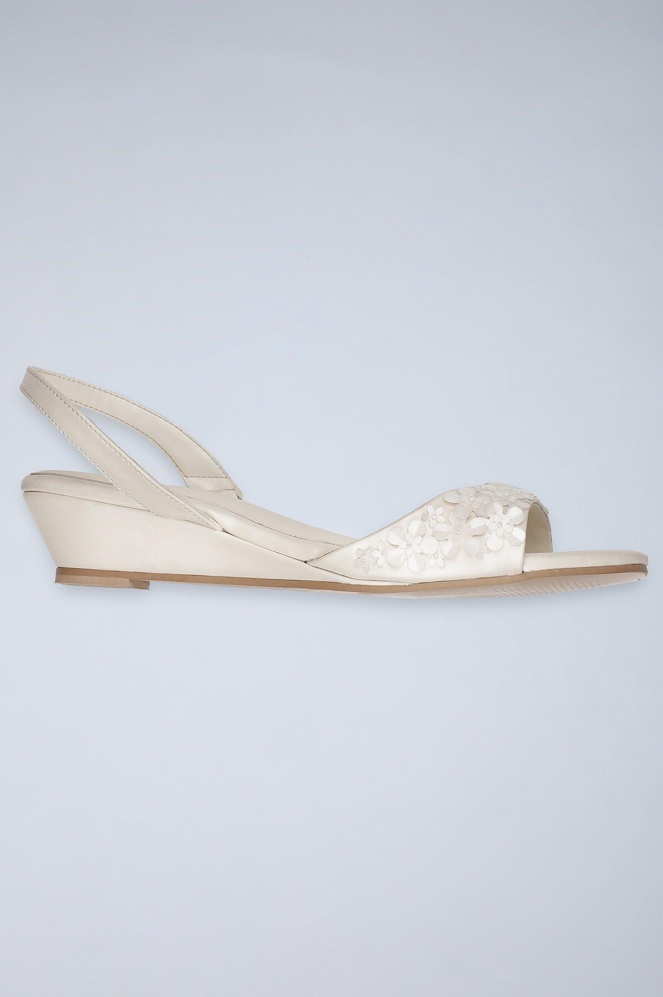 Off White Almond Toe Embellished Wedge - Wflora - wforwoman