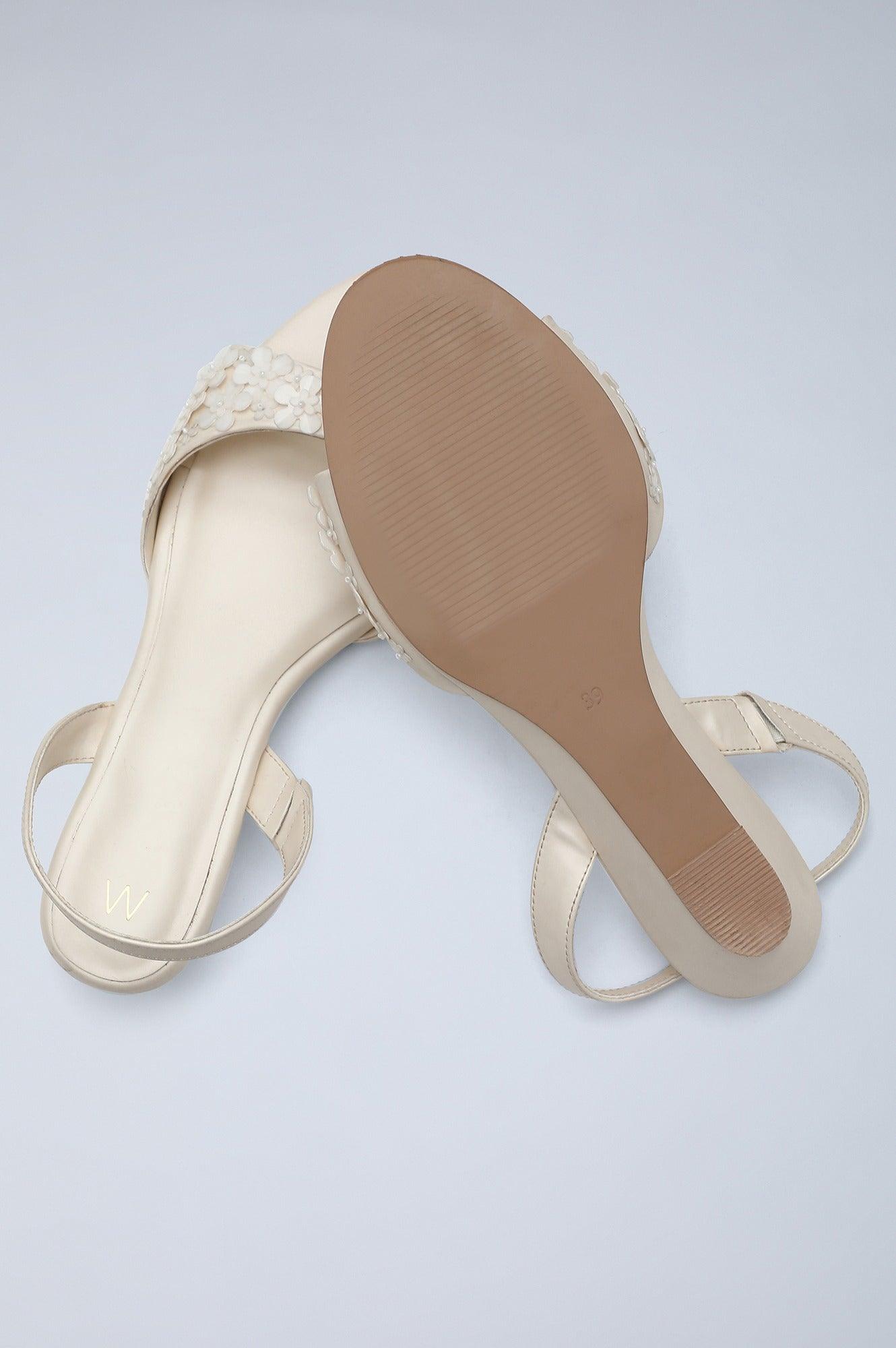 Off White Almond Toe Embellished Wedge - Wflora - wforwoman