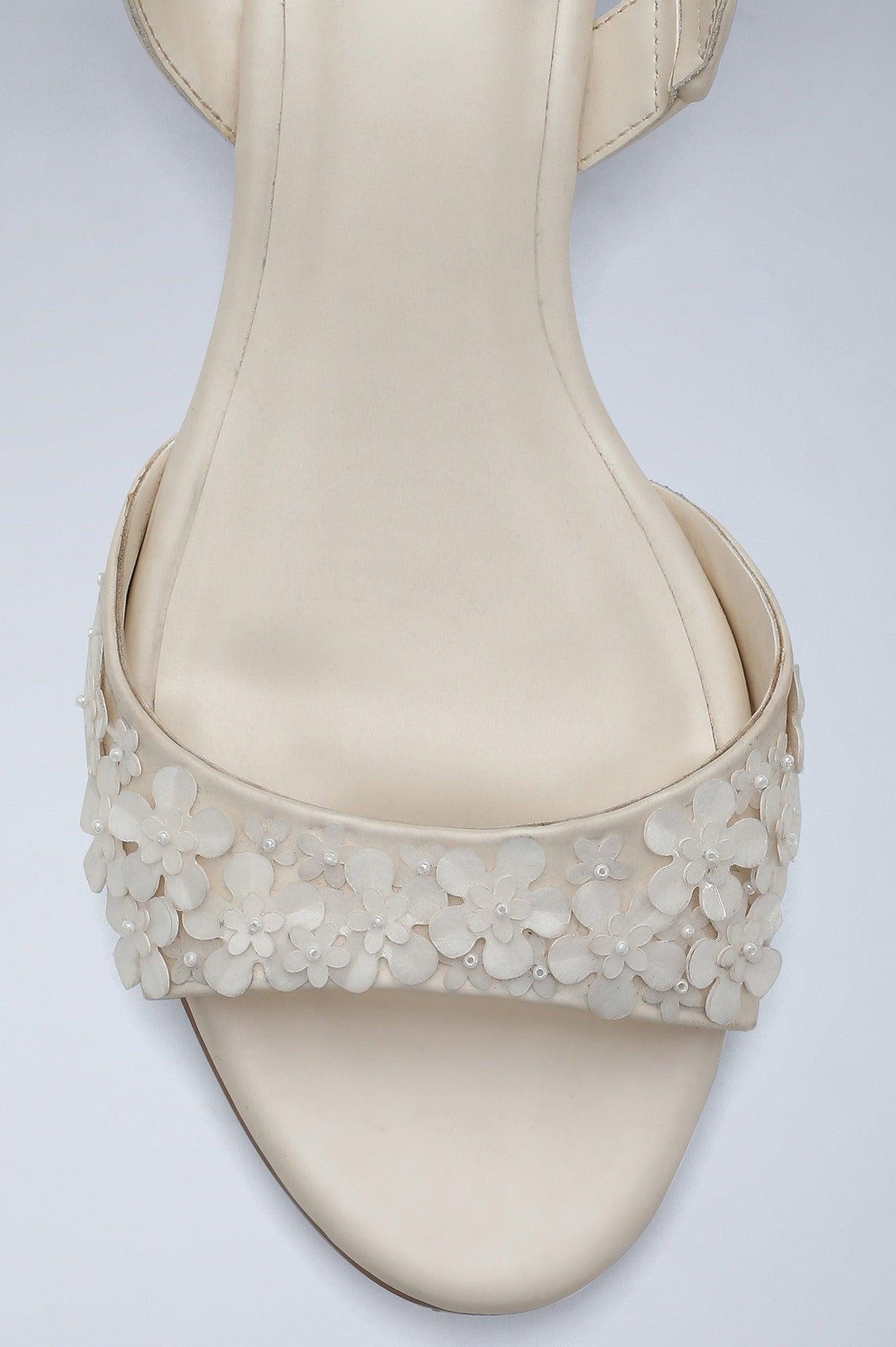 Off White Almond Toe Embellished Wedge - Wflora - wforwoman