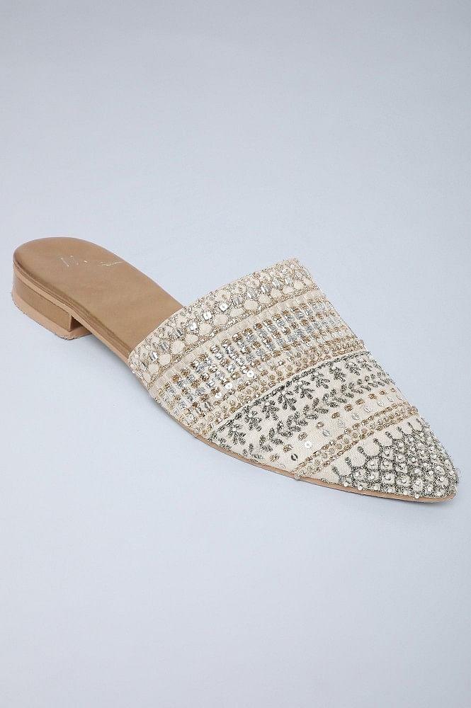 Gold &amp; Ecru Embroidered Flats - wforwoman