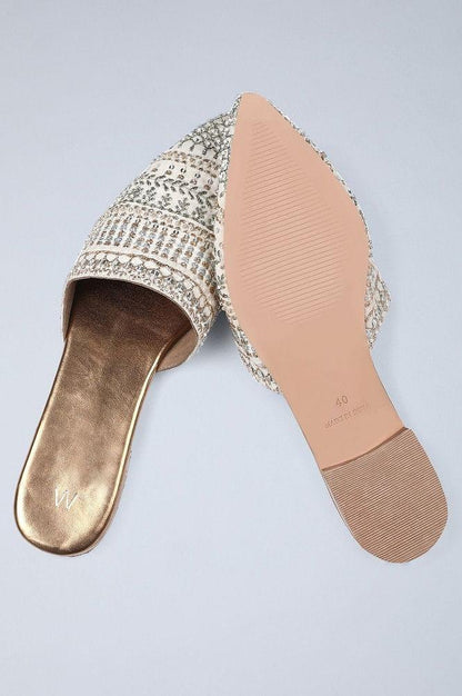 Gold &amp; Ecru Embroidered Flats - wforwoman