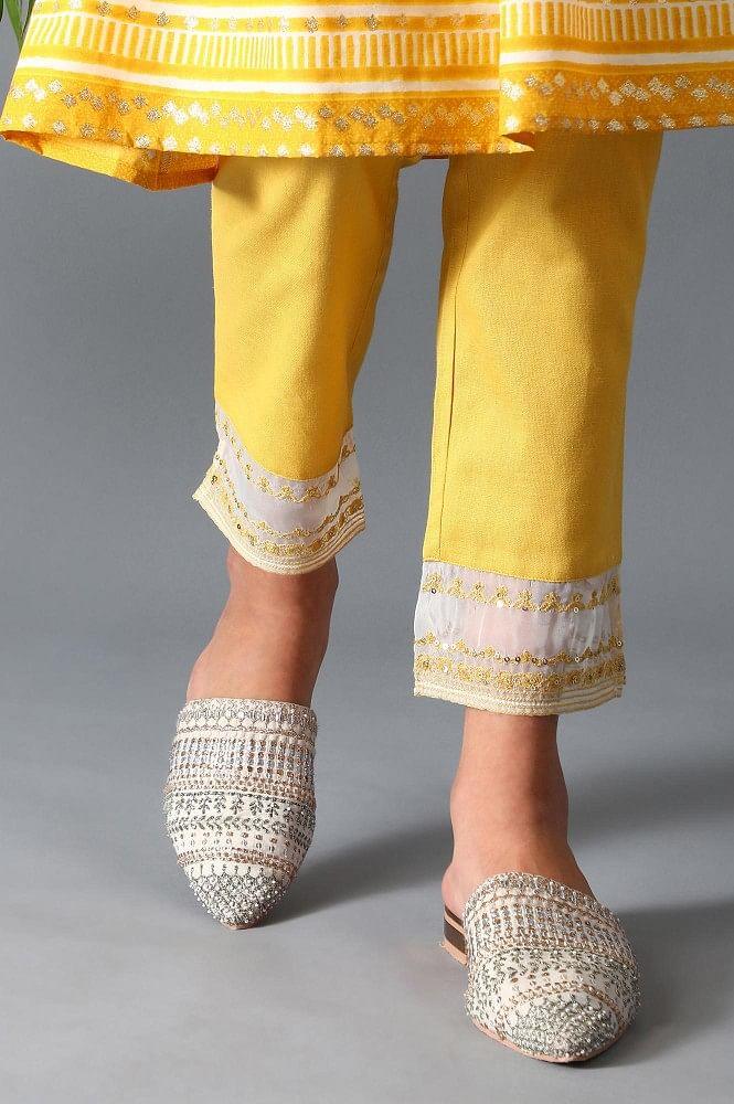 Gold &amp; Ecru Embroidered Flats - wforwoman