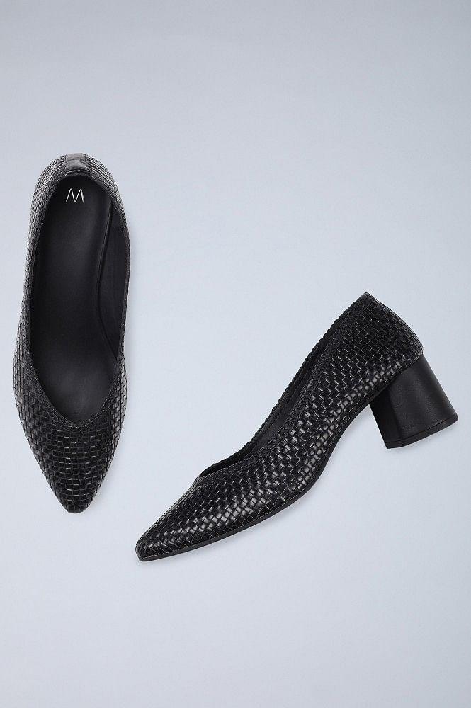 Black Woven Block Heels - wforwoman