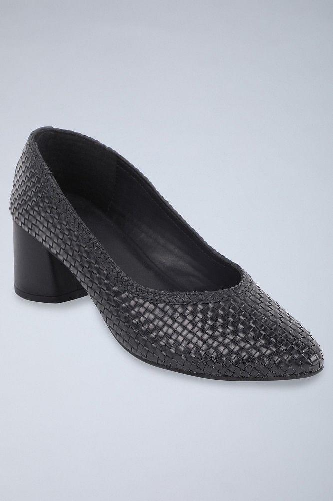 Black Woven Block Heels - wforwoman