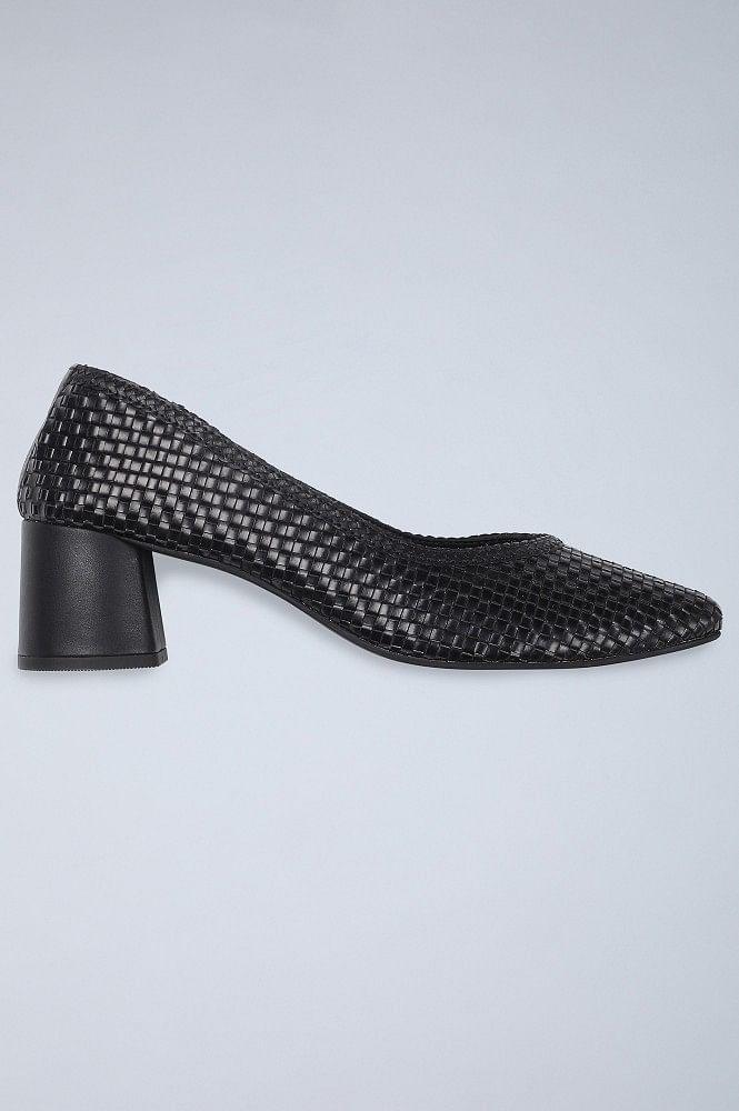 Black Woven Block Heels - wforwoman