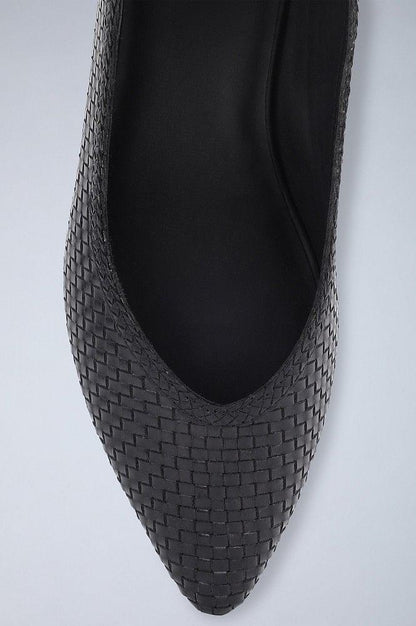 Black Woven Block Heels - wforwoman