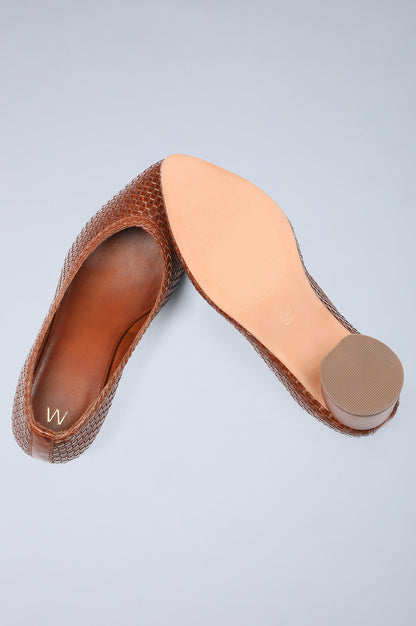 Tan Pointed Toe Woven Block Heels