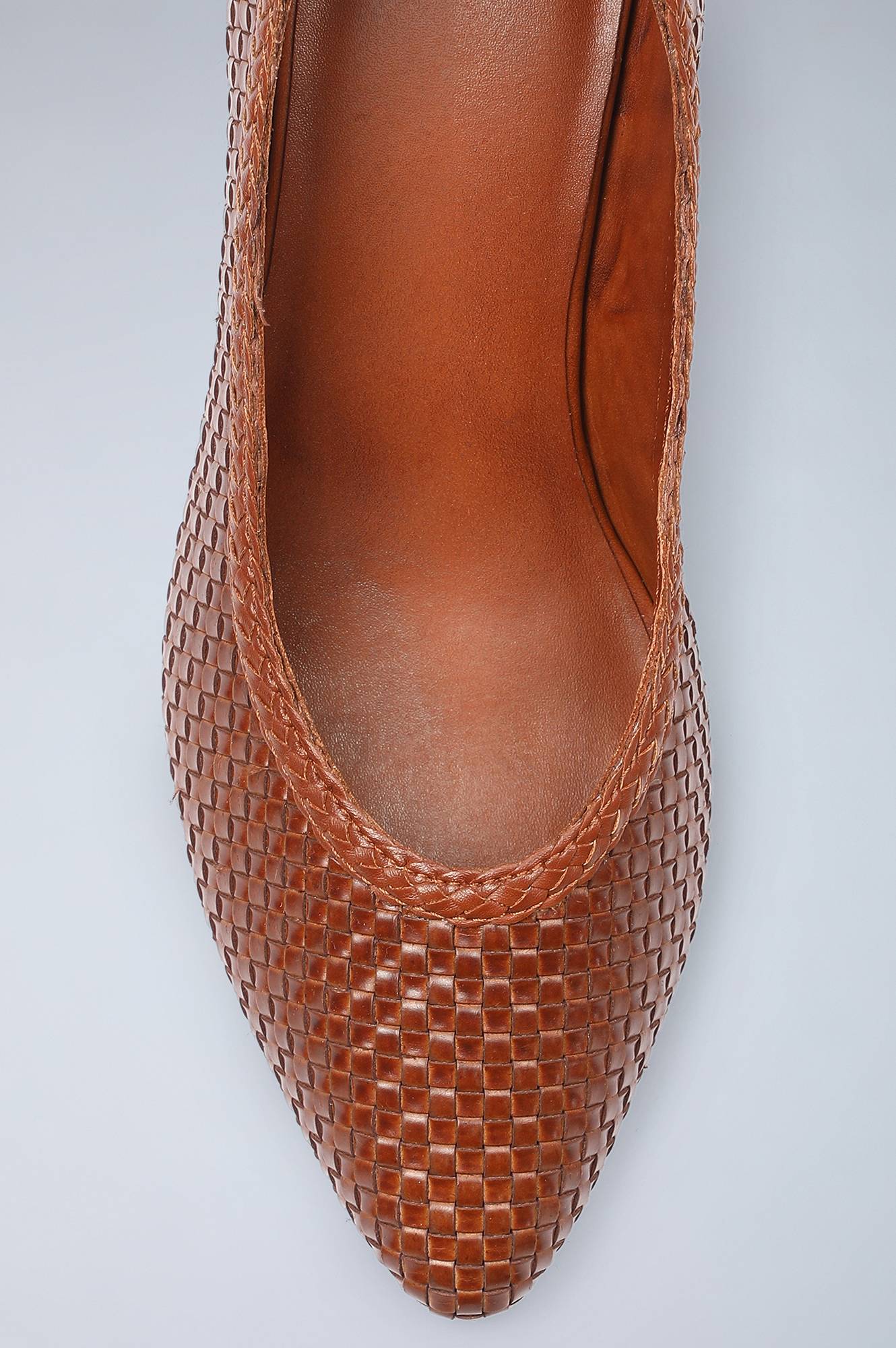 Tan Pointed Toe Woven Block Heels