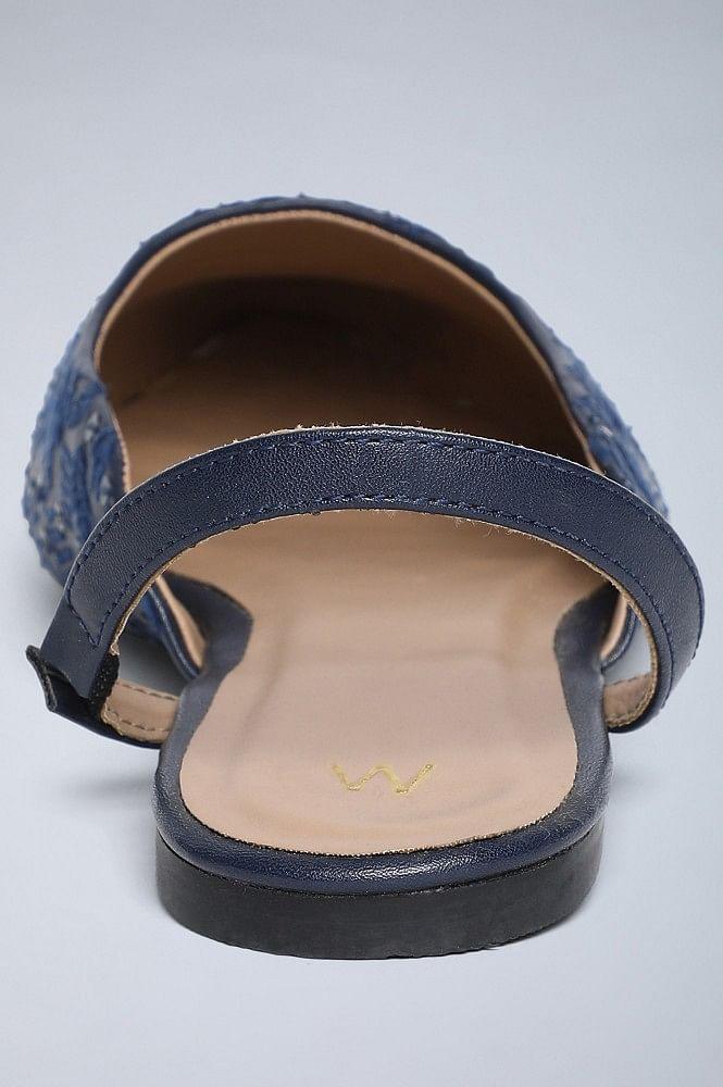 Blue Embroidered Flat Bellies - wforwoman