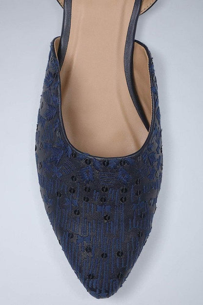Blue Embroidered Flat Bellies - wforwoman