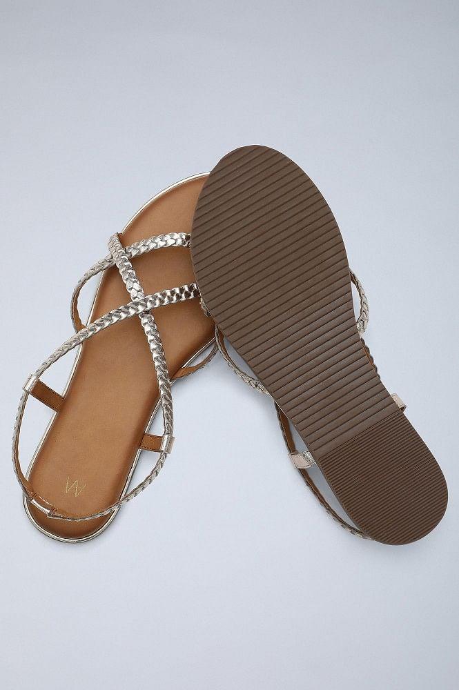 Light Gold Round Toe Braided Sandals - wforwoman