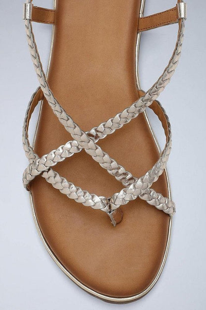 Light Gold Round Toe Braided Sandals - wforwoman