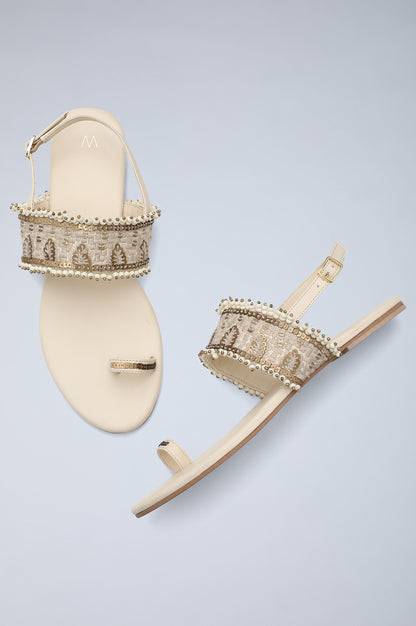 Ecru Ring-toed Embroidered Flats