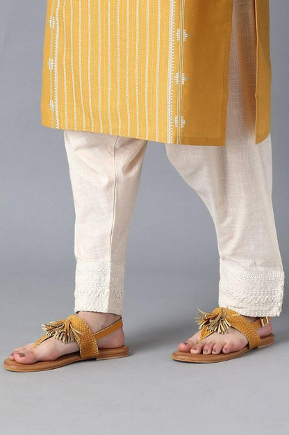 Mustard Almond Toe Woven Sandals - wforwoman