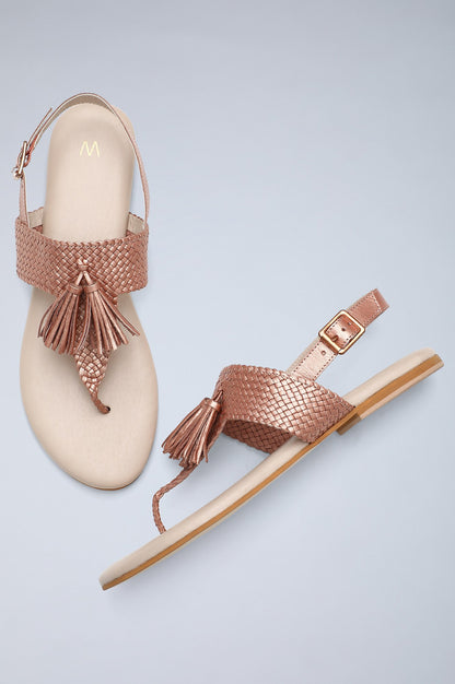 Rose Gold Almond Toe Woven Sandals