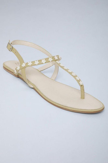 Yellow Almond Toe Embellished Sandals - wforwoman