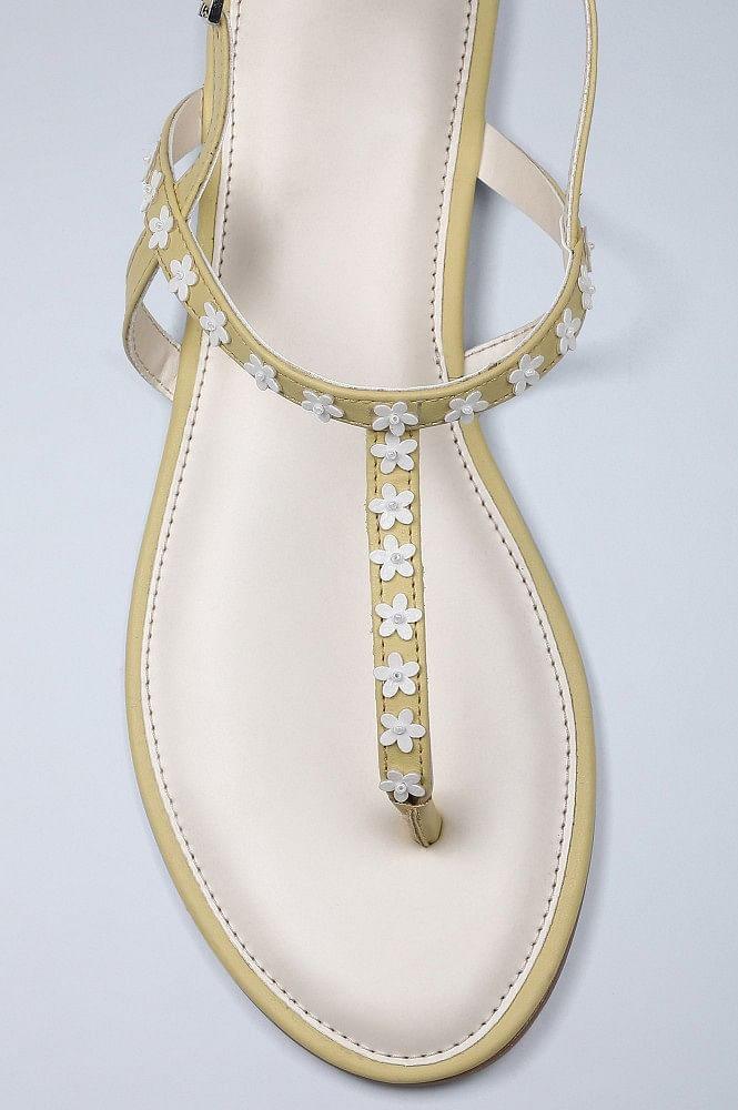 Yellow Almond Toe Embellished Sandals - wforwoman