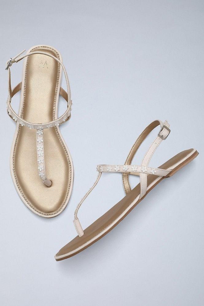 Off-White Almond Toe Embellished Sandals - wforwoman