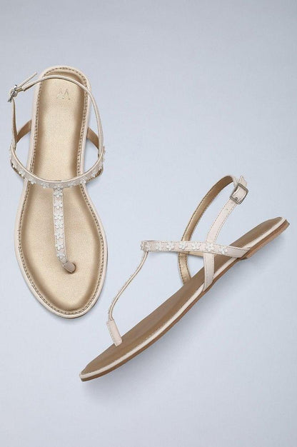 Off-White Almond Toe Embellished Sandals - wforwoman