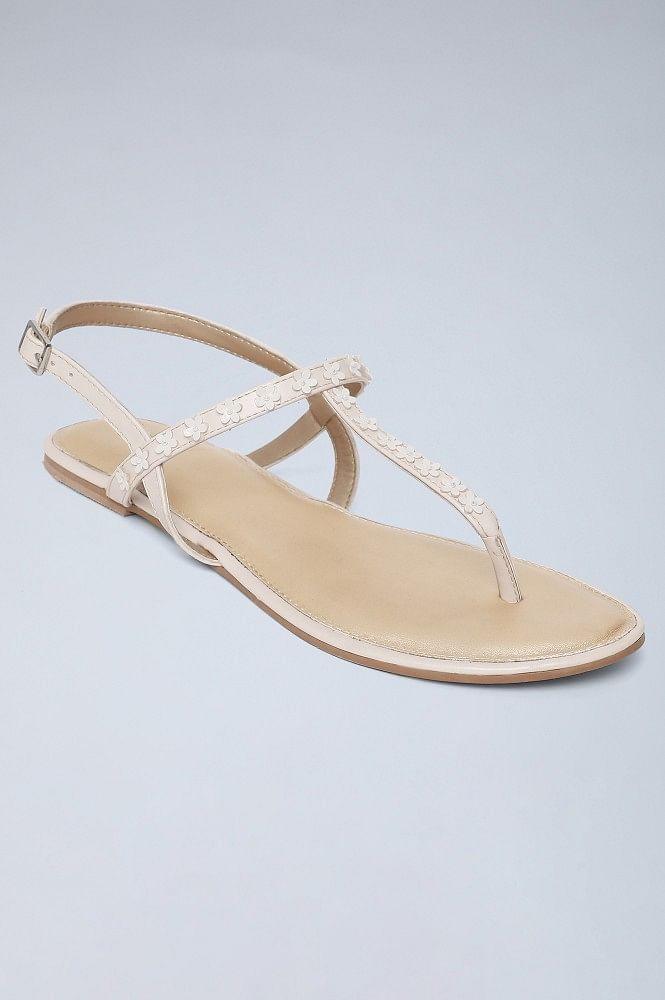 Off-White Almond Toe Embellished Sandals - wforwoman