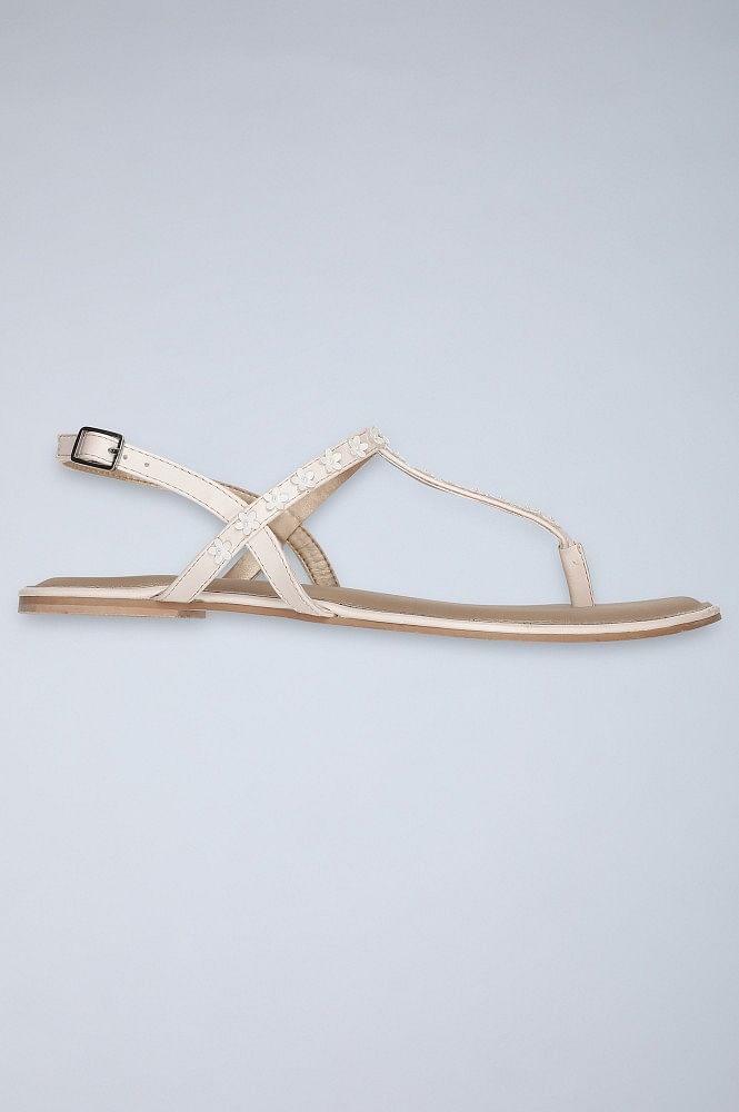 Off-White Almond Toe Embellished Sandals - wforwoman