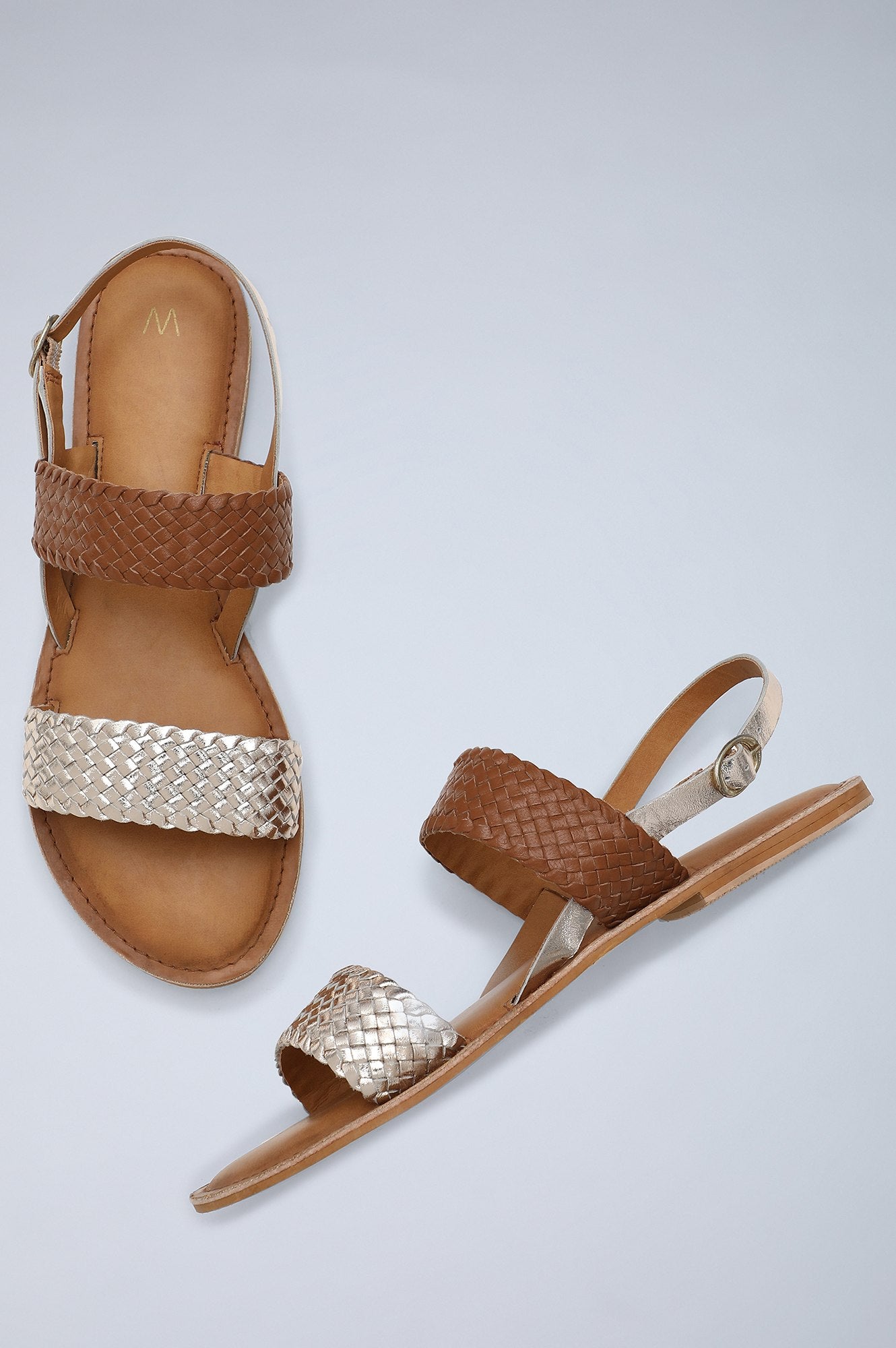 W Gold/ Cognac Almond Toe Flat-WWeavie