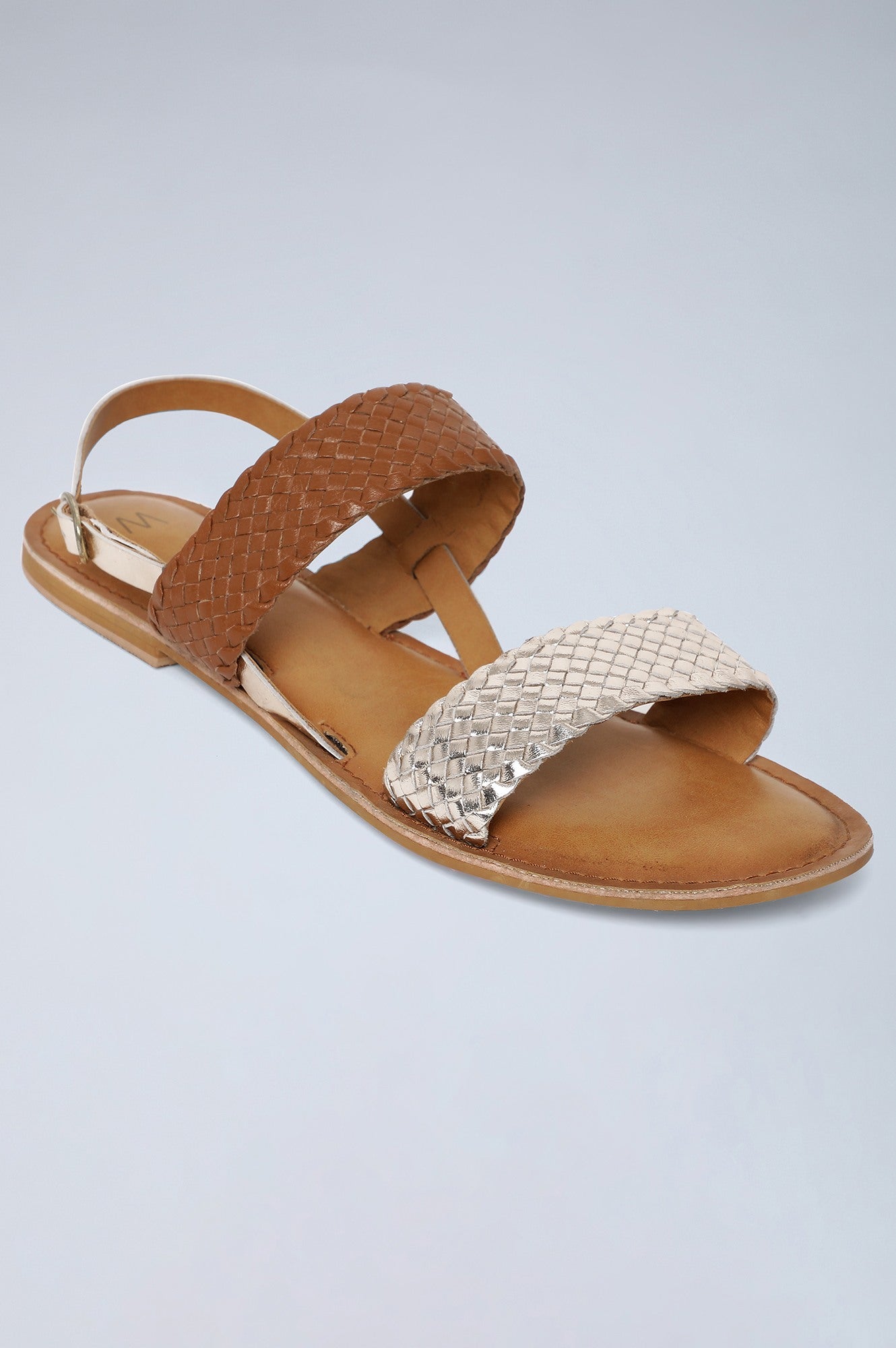 W Gold/ Cognac Almond Toe Flat-WWeavie