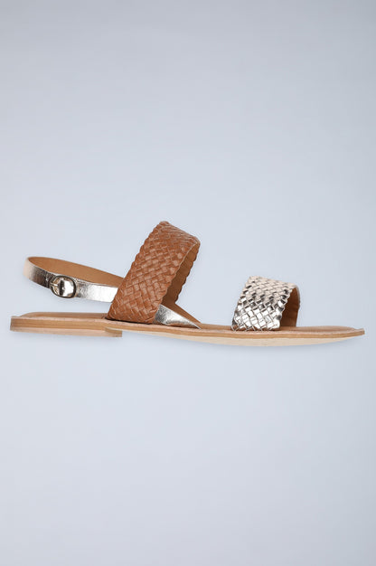 W Gold/ Cognac Almond Toe Flat-WWeavie