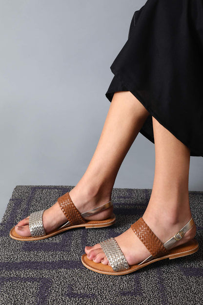 W Gold/ Cognac Almond Toe Flat-WWeavie